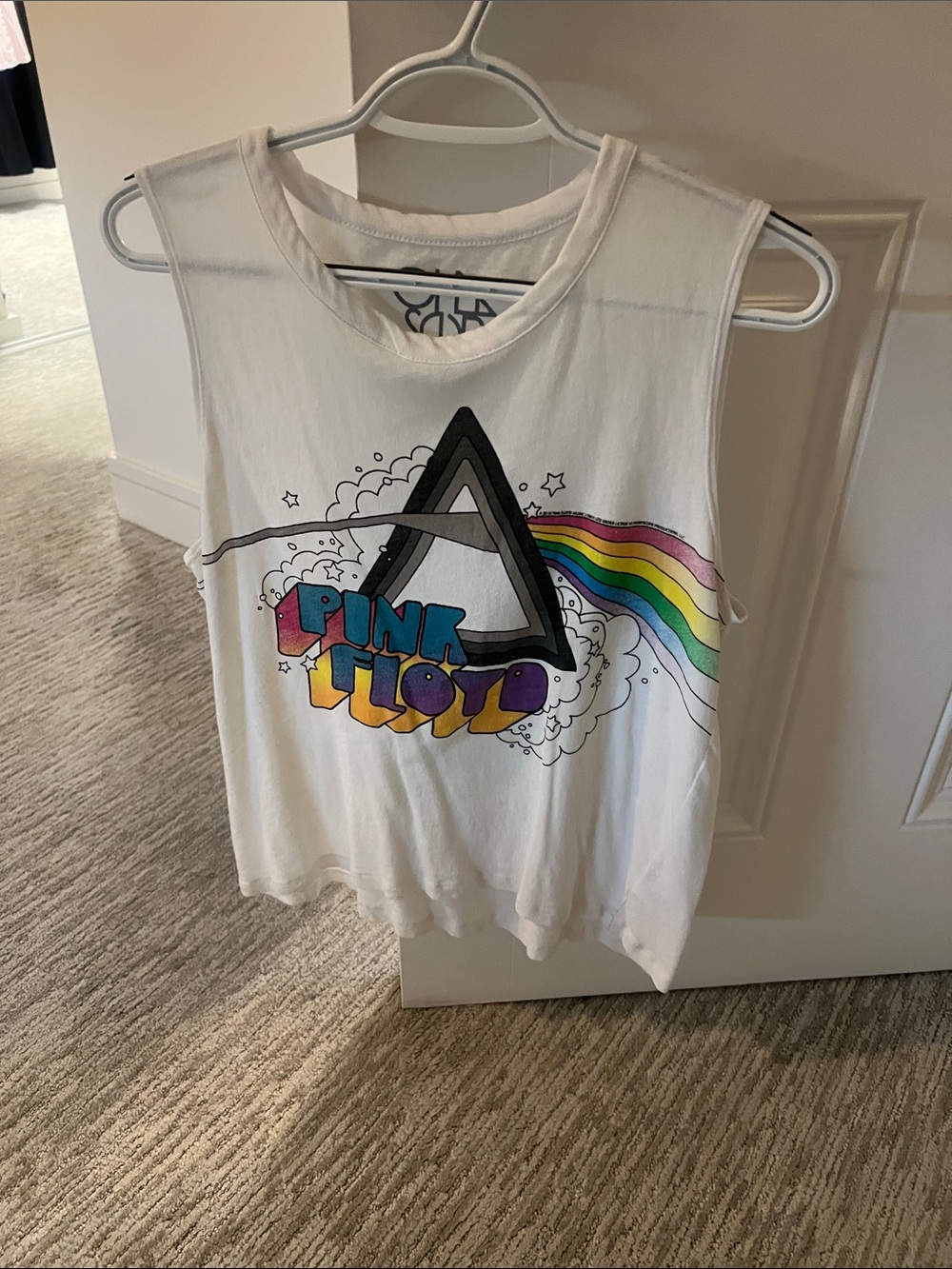 Chaser White Tank with Rainbow Prism Pink Floyd Graphic